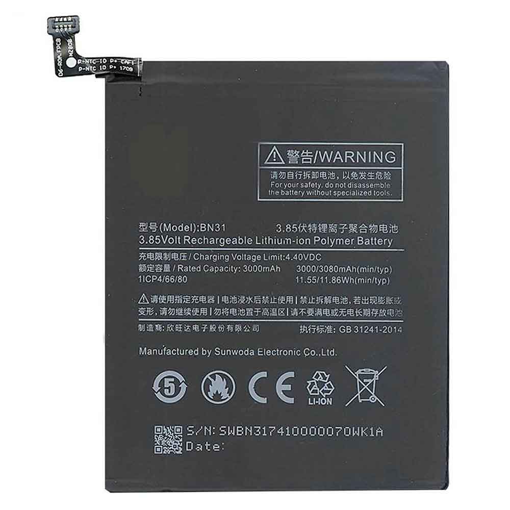 Xiaomi BN31 3.85V 4.4V 3000mAh/11.55WH Replacement Battery