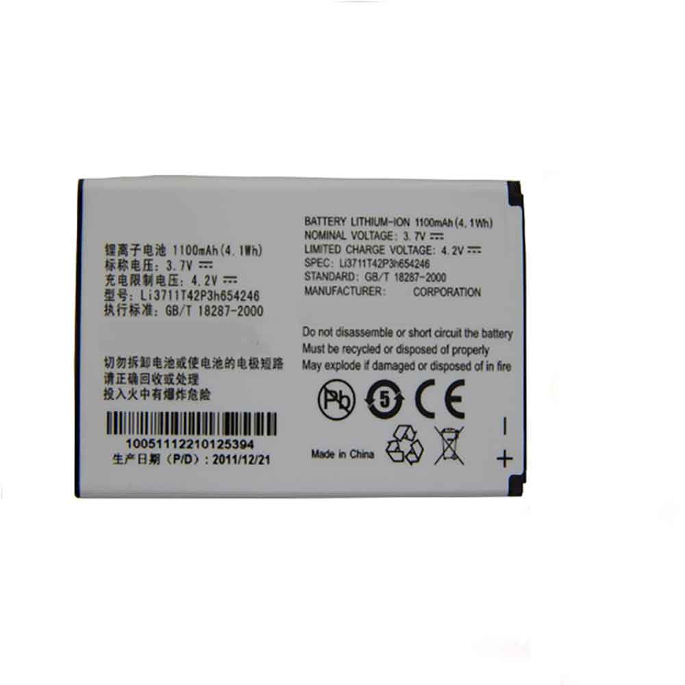 ZTE Li3712T42P3h654246h 3.7V 4.2V 1100mAh/4.1WH Replacement Battery