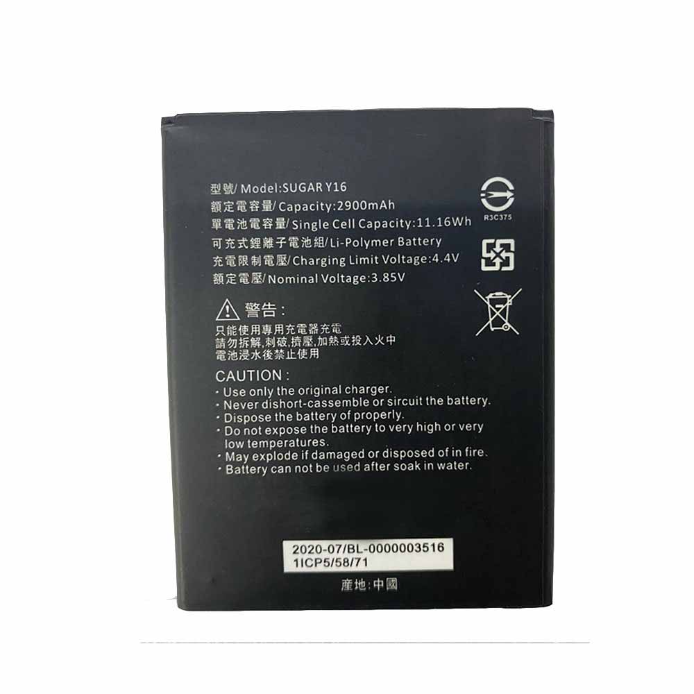 SUGAR Y16 3.85V 4.4V 2900mAh 11.16WH Replacement Battery