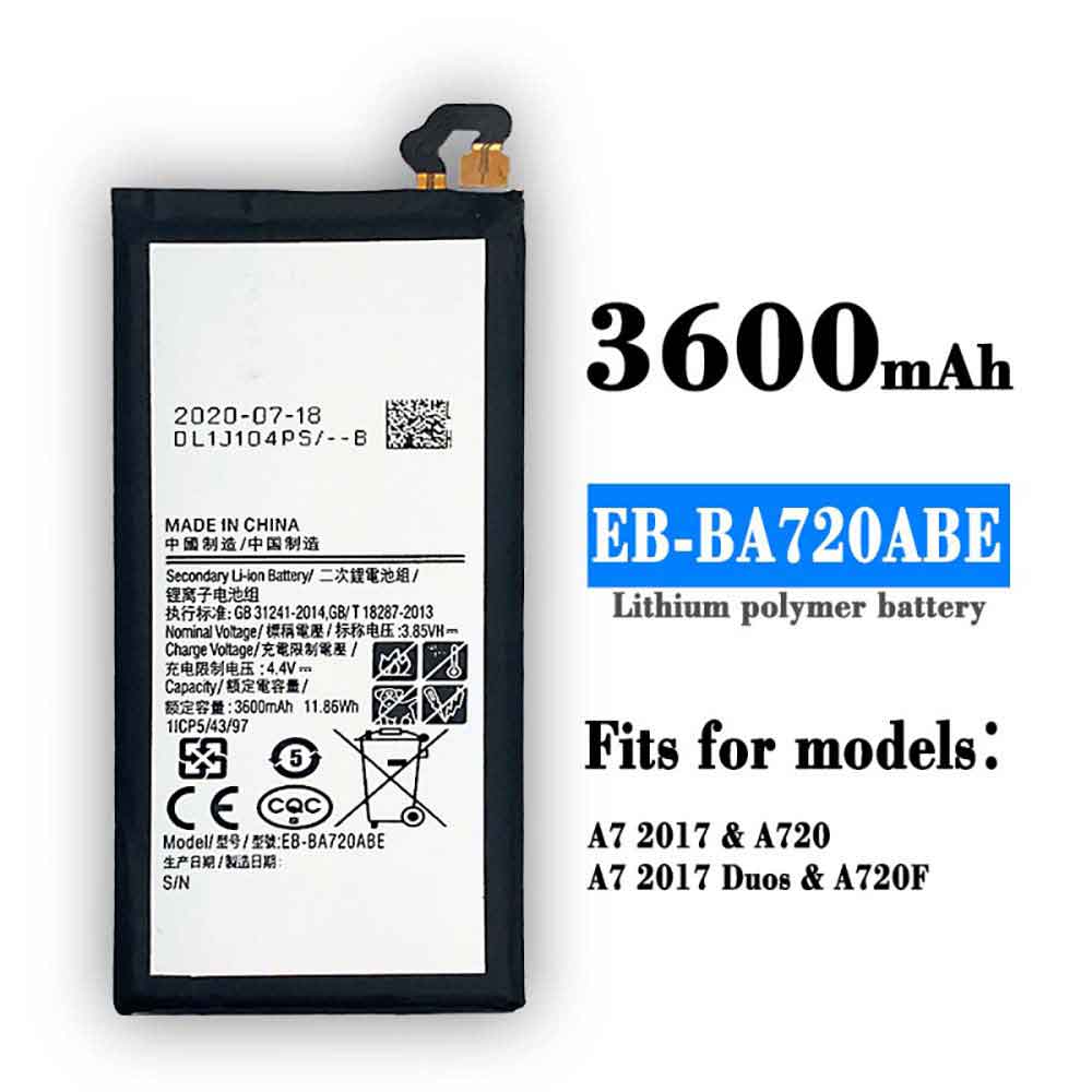 SAMSUNG EB-BA720ABE 3.85V 4.4V 3600mAh/11.86WH Replacement Battery